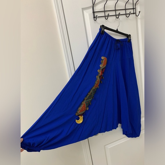 Royal Blue Triangles Hobo Embroidered Low Harem Baggy Pants - Picture 15 of 17